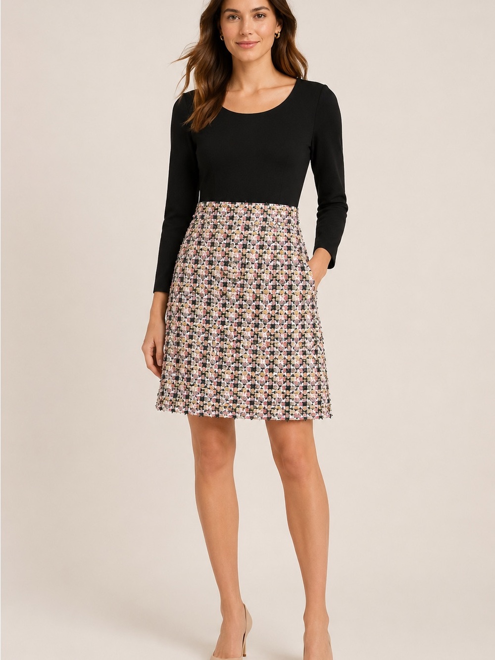 Hutch Anthropologie Tweed Mixed Media Dress Black Long Sleeve NWT Size 6 - Picture 1 of 4